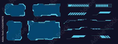 Tableau sur toile Cyber security mainframe HUD interface panels and data network loading bars
