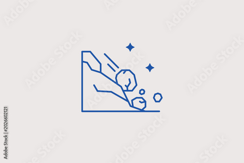 Photos A landslide with rolling rocks down a slope line icon for mountain road safety alerts and environmental protection reports