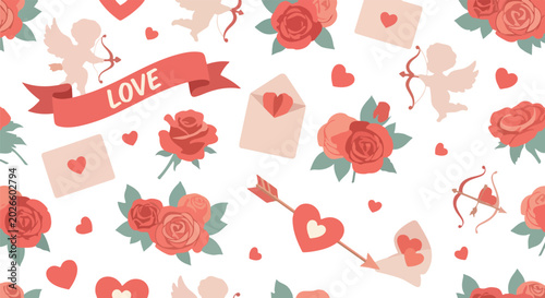 Romantic Seamless Valentine Love Vector Pattern Background Wallpaper Design Illustration