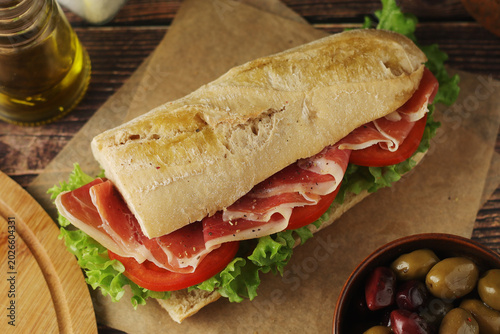 A spanish bocadillo sandwich with jamon