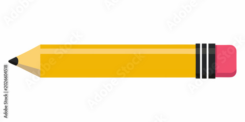 yellow pencil with eraser flat vector illustration on white background