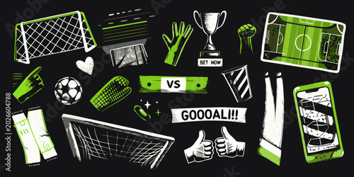 Canvastavla vector illustration collage of soccer elements and betting signage