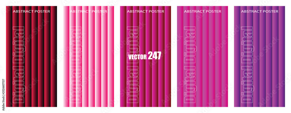 Fototapeta premium Set of five vertical striped patterns in shades of pink, magenta and purple colors