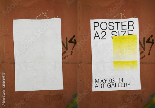 Mockup Of Customizable Vertical A2 Poster Pasted On Wall