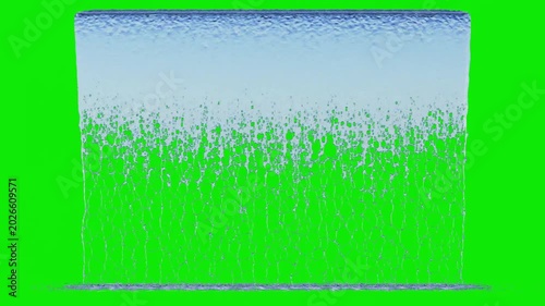 Front view of Flowing Water with a Medium Flow from a large surface source to the ground on a perfect green background