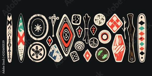 Foto abstract tribal shapes and patterns on black background