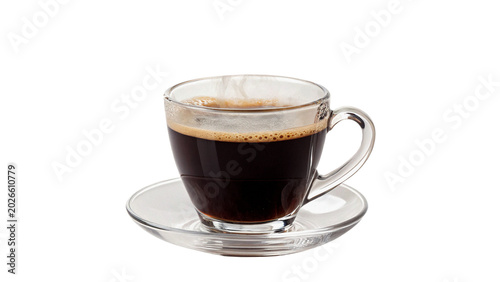 Foto White ceramic cup filled with hot espresso coffee showing rich golden cream foam
