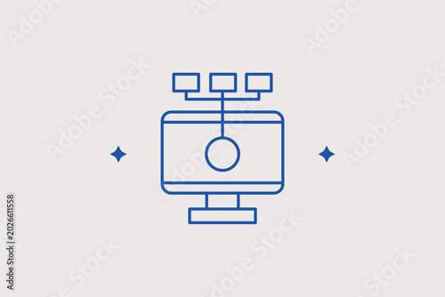 Photography A digital network flowchart with nodes line icon for corporate hierarchy management structures and automated data routing schemes