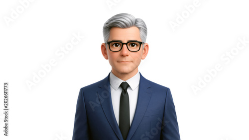 Business cartoon character portrait of a professional man in a confident pose. Office worker in 3d design style