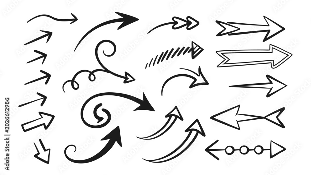 Fototapeta premium Hand-drawn arrow collection vector illustration handdrawn illustration collection direction movement