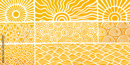 abstract geometric pattern with sun and wave motifs vector illustration