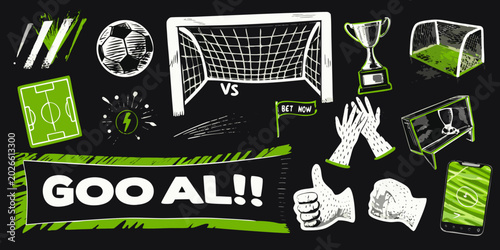 vector illustration collage of soccer elements and betting signage