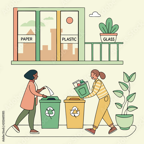 Obraz na płótnie Diverse people sorting recyclable waste into designated paper plastic and glass