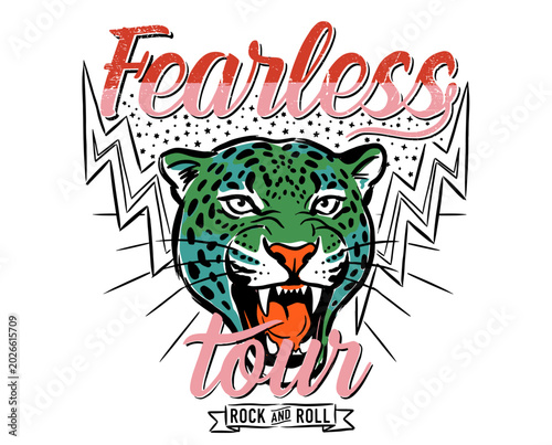 Photography Fearless tour rock and roll, vintage leopard illustration, retro band graphic, s