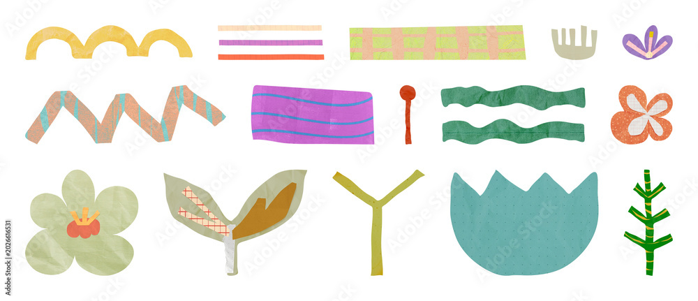 Fototapeta premium PNG Colorful abstract floral shapes collection on transparent background