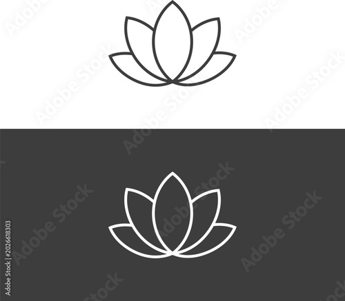 Minimalist lotus flower logo design template. Geometric line art floral emblem for spa, wellness, yoga, and cosmetics branding vector illustration.