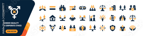 Fotografie Gender Equality and Corporate Ethics Icon Set