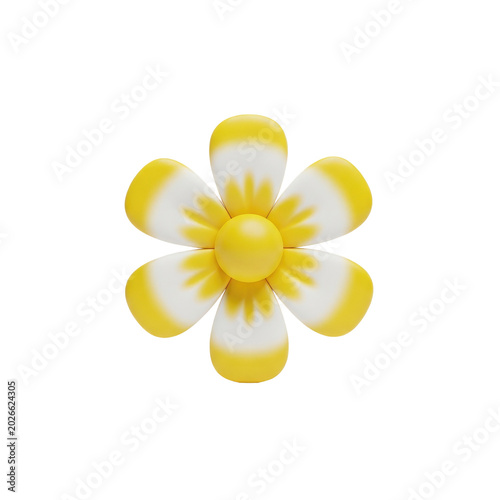 Decorative yellow and white flower ornament isolated on white.