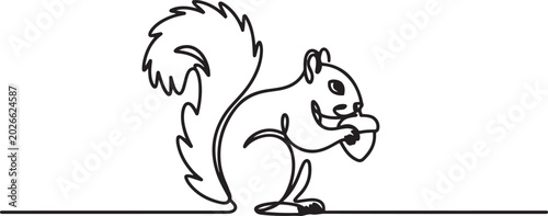 Fotografie Sketch of squirrel gnawing nut Hand drawn vector illustration
