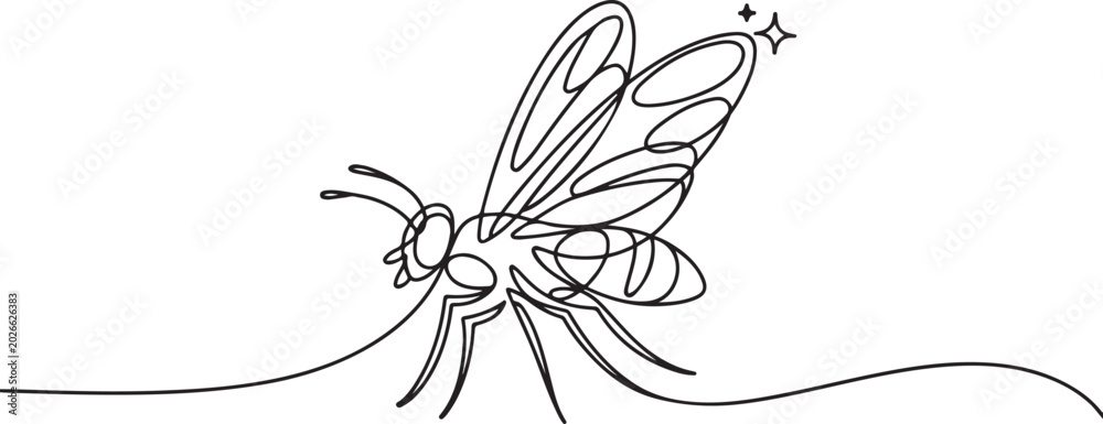 Fototapeta premium Fantasy sketch of fly. one line Icon drawing