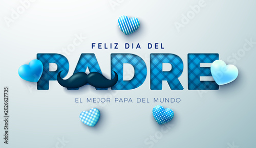 Fotografie Happy Father's Day Greeting Card Design with Mustache, Heart and Cutout Typography Lettering on White Background