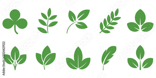 Leaf Sprout Icon Vector Set with Green Plant Eco Logo Symbols, Organic Natural Healthy Herb Pictogram and Vegan Graphic Design