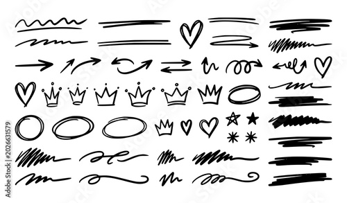 Cuadro en lienzo Sketch marker underline and doodle icons vector collection isolated on white