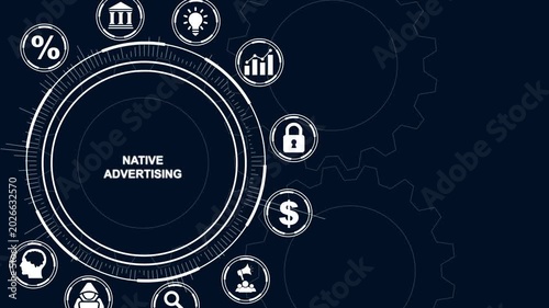 Digital Native Advertising Strategy Concept with Icons and Gears marketing