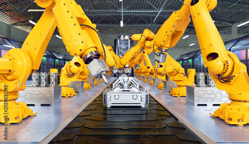 Smart Factory Concept. Automated Manufacturing Technology. 3D illustration	