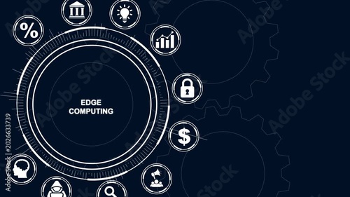 Edge Computing Concept with Circular Infographic and Business Icons on Dark Blue Background technology