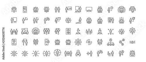 people icon line set, business people, management, team, group, leader, training, line icons logo vector
