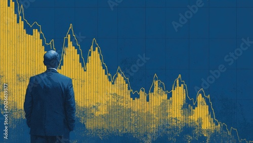Businessman in suit observing a sharp downward financial market trend