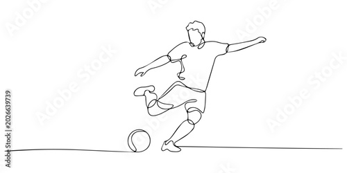 Cuadro en lienzo Minimalist continuous one line art drawing soccer player kicking a ball, soccer player striker taking a free kick during a game
