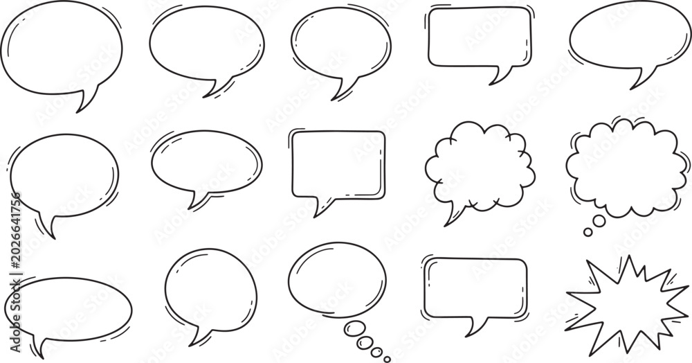 Fototapeta premium Hand-drawn speech bubbles and thought clouds set