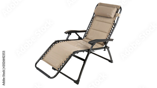 Obraz na płótnie A modern comfortable beige fabric adjustable lounge chair chaise sunbed furnitur
