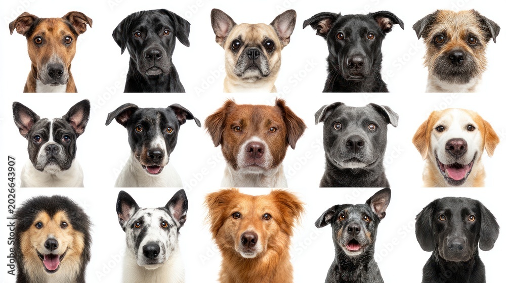 Obraz premium Collection of various dog portraits isolated on a clean white background