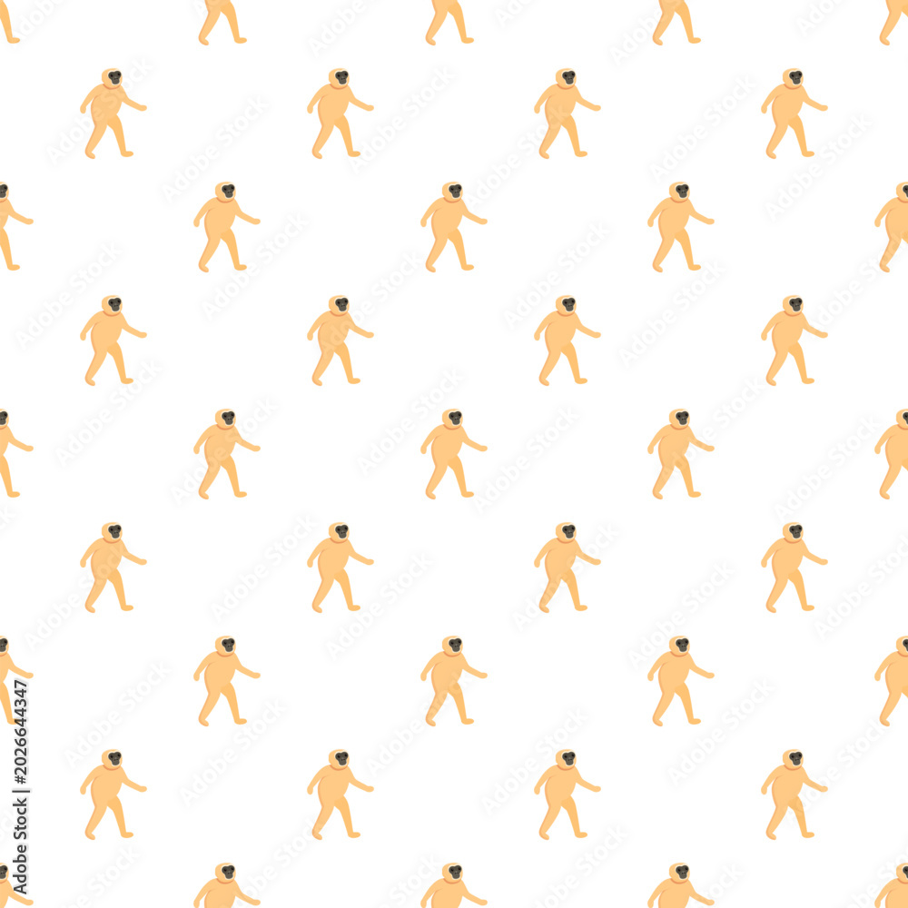 Fototapeta premium Gibbons walking on a white background creating a cute cartoon animal pattern