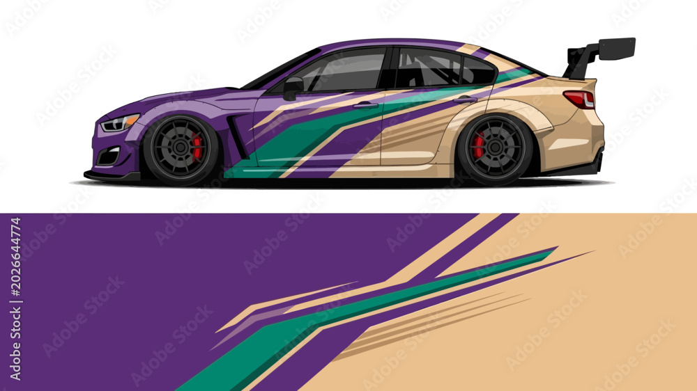 Fototapeta premium Vibrant multi color racing car with bold livery and aerodynamic design.