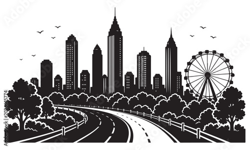 Quadro su tela Atlanta cityscape silhouette, Atlanta skyline, urban cityscape, vector isolated