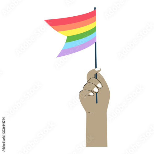 Hands Holding Rainbow Flags and Heart Pride Illustration