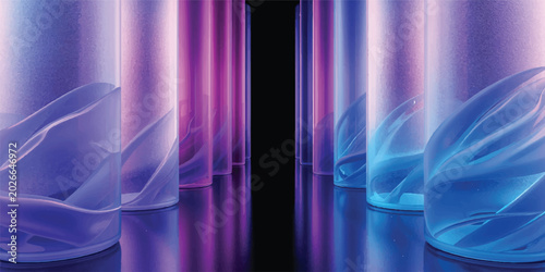 Foto An abstract blue and purple backdrop features a glowing x-ray image of a human h