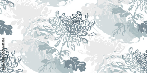 chrysanthemum abstract seamless pattern design brush strokes japanese chinese vector ink traditional asian design isolated