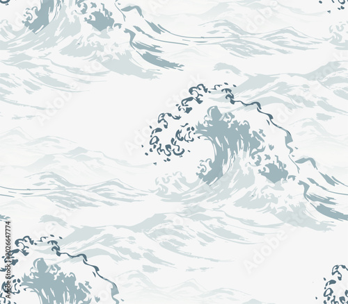 tsunami wave abstract seamless pattern design brush strokes japanese chinese vector ink traditional asian design isolated