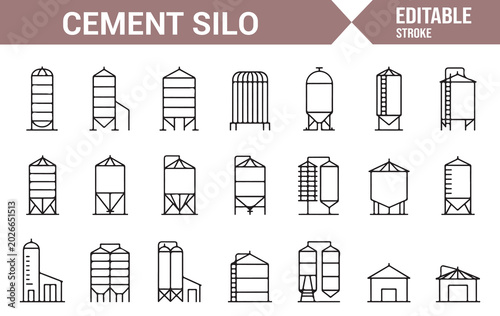 Industrial Factory Container Icons for Cement Manufacturing
