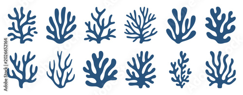Bild auf Leinwand Seaweed Silhouettes and Coral Black Icon Collection Featuring Abstract Ocean Art