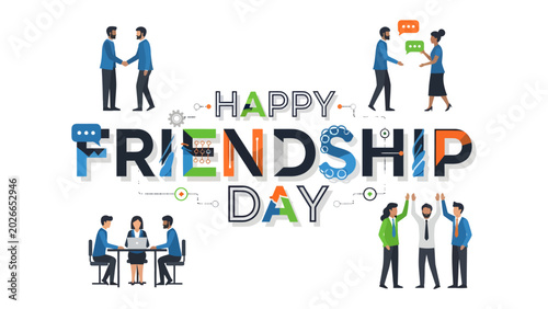 Canvas-taulu Happy Friendship Day Celebration: A vibrant illustration depicting the spirit of friendship with people connecting, collaborating, and celebrating togetherness