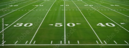 American football field yard lines and numbers close up view from above
