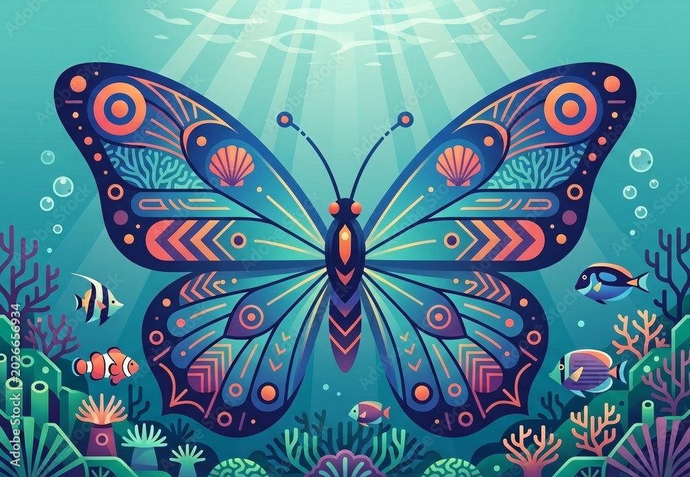 Fototapeta premium ILLUSTRATION OF A BUTTERFLY WITH BEAUTIFUL WINGS AND TEXTURE PATTERN ON THE BODY SURFACE