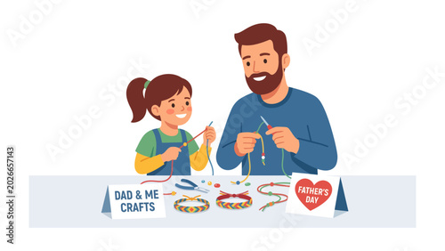 Canvastavla Dad and Daughter Crafting Together: A father and daughter are engrossed in a creative crafting session, making bracelets with colorful beads
