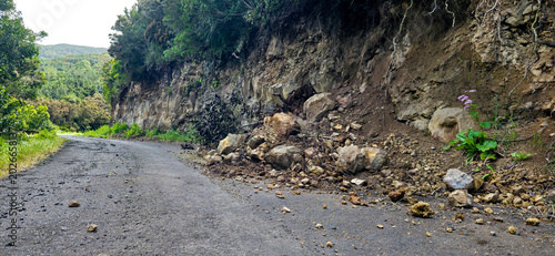 Rock and branch falls onto the roadway in mountainous areas. Danger of landslides on the roads